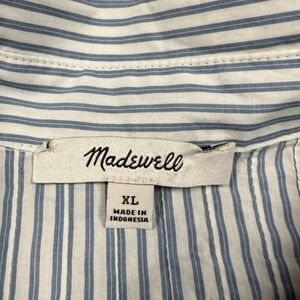 Madewell Striped Button-Up Shirt Relaxed Fit Short Sleeve Blue White Top XL